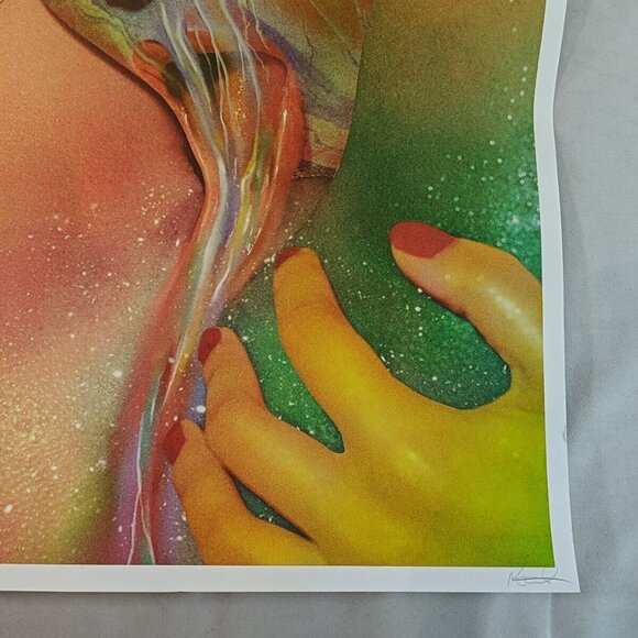 Sensual Oral Sparkle Glitter Rainbow Acid Sex Adult Art Print Signed 15.5x22 in - Picture 3 of 11